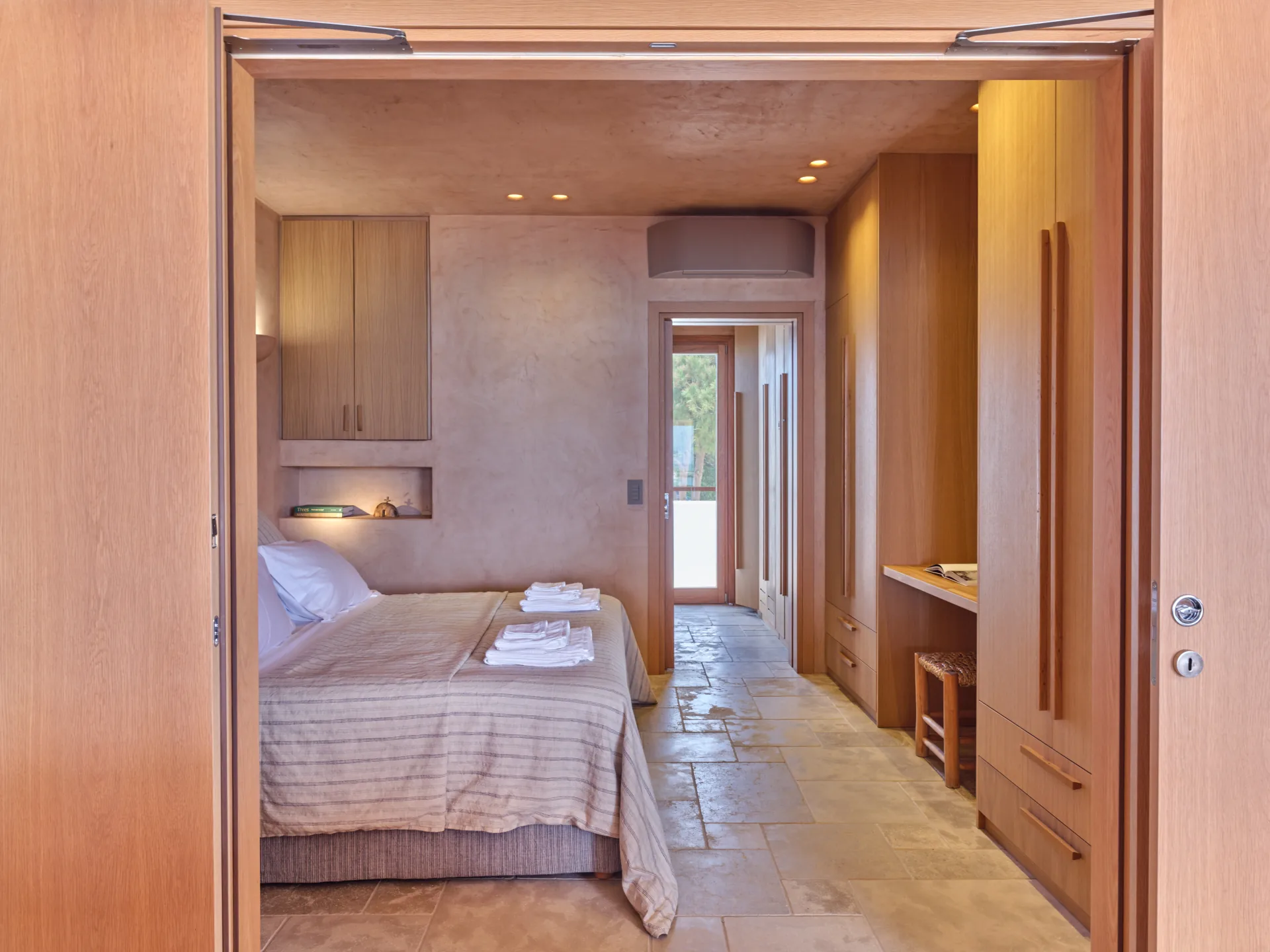 Bedroom bed and hallway view